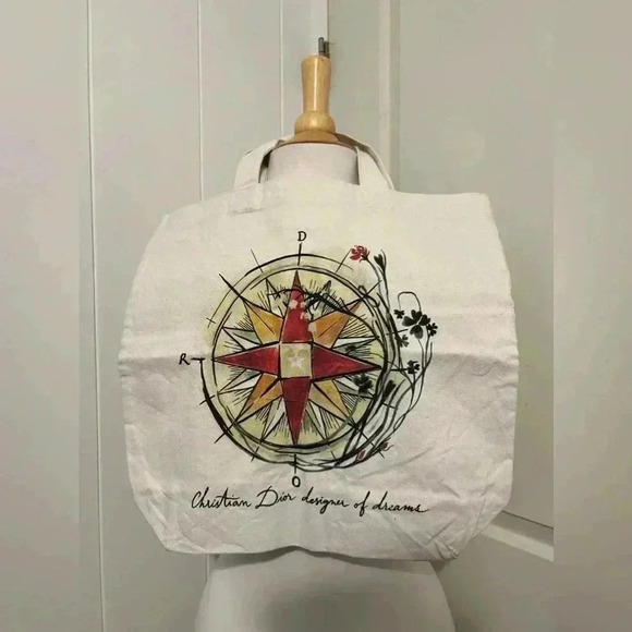 Christian Dior Canvas Tote Bag Compass “Dior Around the World” Made in Italy - Picture 1 of 4